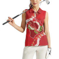 Hawaii Island Flowers Lei Women Sleeveless Polo Shirt Ohia Lehua Scarlet Red LT7 - Polynesian Pride