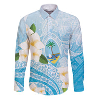 Guam Chamorro Guasali Flowers Family Matching Off The Shoulder Long Sleeve Dress and Hawaiian Shirt Aqua Gradient LT7 Dad's Shirt - Long Sleeve Aquamarine - Polynesian Pride