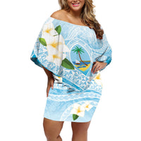 Guam Chamorro Guasali Flowers Off Shoulder Short Dress Aqua Gradient LT7 Women Aquamarine - Polynesian Pride