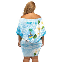 Guam Chamorro Guasali Flowers Off Shoulder Short Dress Aqua Gradient LT7 - Polynesian Pride
