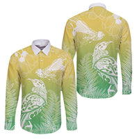Aotearoa Maori Mahuru Tui With Pikawakawa Family Matching Mermaid Dress and Hawaiian Shirt Spring Time LT7 Dad's Shirt - Long Sleeve Green - Polynesian Pride