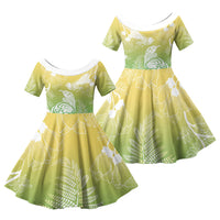 Aotearoa Maori Mahuru Tui With Pikawakawa Family Matching Off The Shoulder Long Sleeve Dress and Hawaiian Shirt Spring Time LT7 Daughter's Dress Green - Polynesian Pride