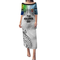 Personalised Malampa Fiji Day Puletasi Gradient Style LT7 Long Dress White - Polynesian Pride