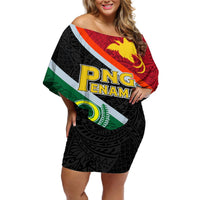 Personalised Penama and Papua New Guinea Day Off Shoulder Short Dress Emblem Mix Style LT7 Women Colorful - Polynesian Pride