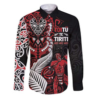Aotearoa Toitu Te Tiriti Family Matching Mermaid Dress and Hawaiian Shirt Whakairo Wheku LT7 Dad's Shirt - Long Sleeve Black - Polynesian Pride