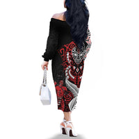 Aotearoa Toitu Te Tiriti Family Matching Off The Shoulder Long Sleeve Dress and Hawaiian Shirt Whakairo Wheku LT7 - Polynesian Pride