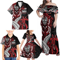 Aotearoa Toitu Te Tiriti Family Matching Off Shoulder Maxi Dress and Hawaiian Shirt Whakairo Wheku LT7 - Polynesian Pride