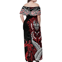Aotearoa Toitu Te Tiriti Family Matching Off Shoulder Maxi Dress and Hawaiian Shirt Whakairo Wheku LT7 - Polynesian Pride