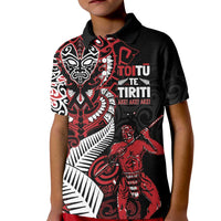 Aotearoa Toitu Te Tiriti Kid Polo Shirt Whakairo Wheku
