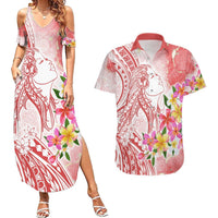 Polynesian Women's Day Wahine Couples Matching Summer Maxi Dress and Hawaiian Shirt Plumeria Marble Glaze - Pink LT7 Pink - Polynesian Pride