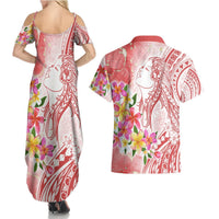 Polynesian Women's Day Wahine Couples Matching Summer Maxi Dress and Hawaiian Shirt Plumeria Marble Glaze - Pink LT7 - Polynesian Pride