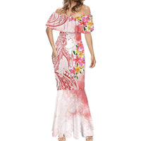Polynesian Women's Day Wahine Mermaid Dress Plumeria Marble Glaze - Pink LT7 - Polynesian Pride