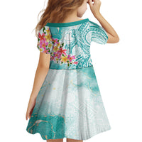 Polynesian Women's Day Wahine Family Matching Short Sleeve Bodycon Dress and Hawaiian Shirt Plumeria Marble Glaze - Teal LT7 - Polynesian Pride