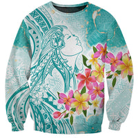 Polynesian Women's Day Wahine Sweatshirt Plumeria Marble Glaze - Teal LT7 Unisex Teal - Polynesian Pride