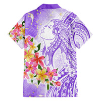 Polynesian Women's Day Wahine Family Matching Tank Maxi Dress and Hawaiian Shirt Plumeria Marble Glaze - Purple LT7 - Polynesian Pride