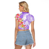 Polynesian Women's Day Wahine Raglan Cropped T Shirt Plumeria Marble Glaze - Purple LT7 - Polynesian Pride