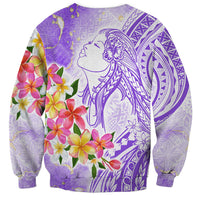 Polynesian Women's Day Wahine Sweatshirt Plumeria Marble Glaze - Purple LT7 - Polynesian Pride