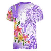 Polynesian Women's Day Wahine Women V Neck T Shirt Plumeria Marble Glaze - Purple LT7 - Polynesian Pride