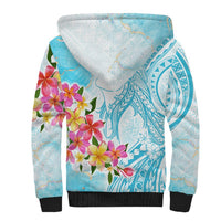 Polynesian Women's Day Wahine Sherpa Hoodie Plumeria Marble Glaze - Turquoise LT7 - Polynesian Pride