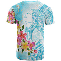 Polynesian Women's Day Wahine T Shirt Plumeria Marble Glaze - Turquoise LT7 - Polynesian Pride