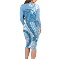 Micronesia FSM Family Matching Long Sleeve Bodycon Dress and Hawaiian Shirt Shark and Manta Classic Style LT7 - Polynesian Pride