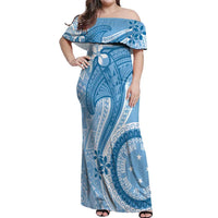 Micronesia FSM Off Shoulder Maxi Dress Shark and Manta Classic Style