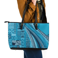 Pasifika Women's Day - Samoa Siapo Malu Tattoo Inspired Leather Tote Bag Turquoise
