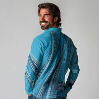 Pasifika Women's Day - Samoa Siapo Malu Tattoo Inspired Long Sleeve Polo Shirt Turquoise