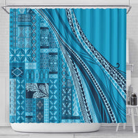 Pasifika Women's Day - Samoa Siapo Malu Tattoo Inspired Shower Curtain Turquoise