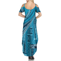 Pasifika Women's Day - Samoa Siapo Malu Tattoo Inspired Summer Maxi Dress Turquoise
