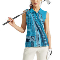 Pasifika Women's Day - Samoa Siapo Malu Tattoo Inspired Women Sleeveless Polo Shirt Turquoise