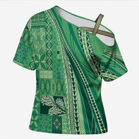 Pasifika Women's Day - Samoa Siapo Malu Tattoo Inspired Cross Shoulder Shirt Jade