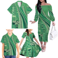 Pasifika Women's Day - Samoa Siapo Malu Tattoo Inspired Family Matching Off The Shoulder Long Sleeve Dress and Hawaiian Shirt Jade LT7 - Polynesian Pride