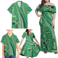 Pasifika Women's Day - Samoa Siapo Malu Tattoo Inspired Family Matching Off Shoulder Maxi Dress and Hawaiian Shirt Jade LT7 - Polynesian Pride