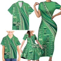 Pasifika Women's Day - Samoa Siapo Malu Tattoo Inspired Family Matching Short Sleeve Bodycon Dress and Hawaiian Shirt Jade LT7 - Polynesian Pride