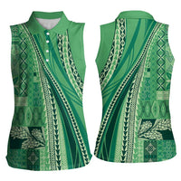 Pasifika Women's Day - Samoa Siapo Malu Tattoo Inspired Women Sleeveless Polo Shirt Jade