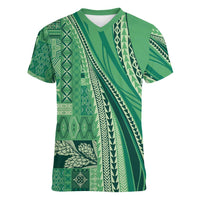 Pasifika Women's Day - Samoa Siapo Malu Tattoo Inspired Women V-Neck T-Shirt Jade