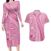 Pasifika Women's Day - Samoa Siapo Malu Tattoo Inspired Couples Matching Long Sleeve Bodycon Dress and Hawaiian Shirt Pink LT7 Pink - Polynesian Pride