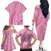 Pasifika Women's Day - Samoa Siapo Malu Tattoo Inspired Family Matching Off The Shoulder Long Sleeve Dress and Hawaiian Shirt Pink LT7 - Polynesian Pride