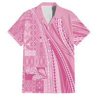 Pasifika Women's Day - Samoa Siapo Malu Tattoo Inspired Family Matching Off The Shoulder Long Sleeve Dress and Hawaiian Shirt Pink LT7 Dad's Shirt - Short Sleeve Pink - Polynesian Pride