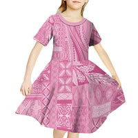 Pasifika Women's Day - Samoa Siapo Malu Tattoo Inspired Kid Short Sleeve Dress Pink