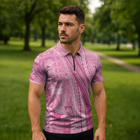 Pasifika Women's Day - Samoa Siapo Malu Tattoo Inspired Zipper Polo Shirt Pink