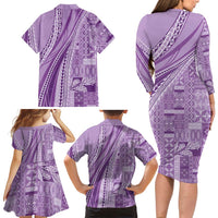 Pasifika Women's Day - Samoa Siapo Malu Tattoo Inspired Family Matching Long Sleeve Bodycon Dress and Hawaiian Shirt Lavender LT7 - Polynesian Pride