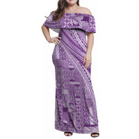 Pasifika Women's Day - Samoa Siapo Malu Tattoo Inspired Family Matching Off Shoulder Maxi Dress and Hawaiian Shirt Lavender LT7 Mom's Dress Lavender - Polynesian Pride