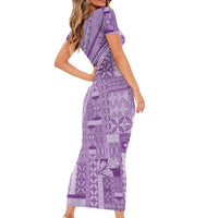 Pasifika Women's Day - Samoa Siapo Malu Tattoo Inspired Family Matching Short Sleeve Bodycon Dress and Hawaiian Shirt Lavender LT7 - Polynesian Pride
