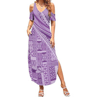 Pasifika Women's Day - Samoa Siapo Malu Tattoo Inspired Family Matching Summer Maxi Dress and Hawaiian Shirt Lavender LT7 Mom's Dress Lavender - Polynesian Pride