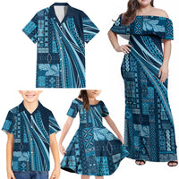 Pasifika Women's Day - Samoa Siapo Malu Tattoo Inspired Family Matching Off Shoulder Maxi Dress and Hawaiian Shirt Navy Blue LT7 - Polynesian Pride