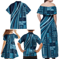 Pasifika Women's Day - Samoa Siapo Malu Tattoo Inspired Family Matching Off Shoulder Maxi Dress and Hawaiian Shirt Navy Blue LT7 - Polynesian Pride