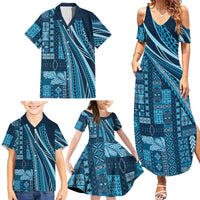 Pasifika Women's Day - Samoa Siapo Malu Tattoo Inspired Family Matching Summer Maxi Dress and Hawaiian Shirt Navy Blue LT7 - Polynesian Pride