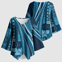 Pasifika Women's Day - Samoa Siapo Malu Tattoo Inspired Kimono Sleeve Blouse Navy Blue